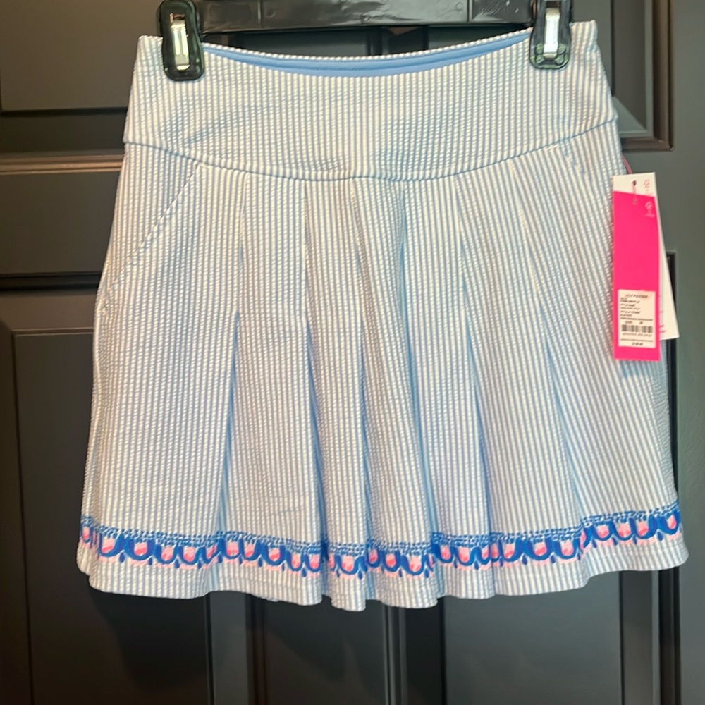 NWT LILLY PULITZER UPF 50+ LUXLETIC PRISKA SKORT BLUE PERI WHITE SIZE 0